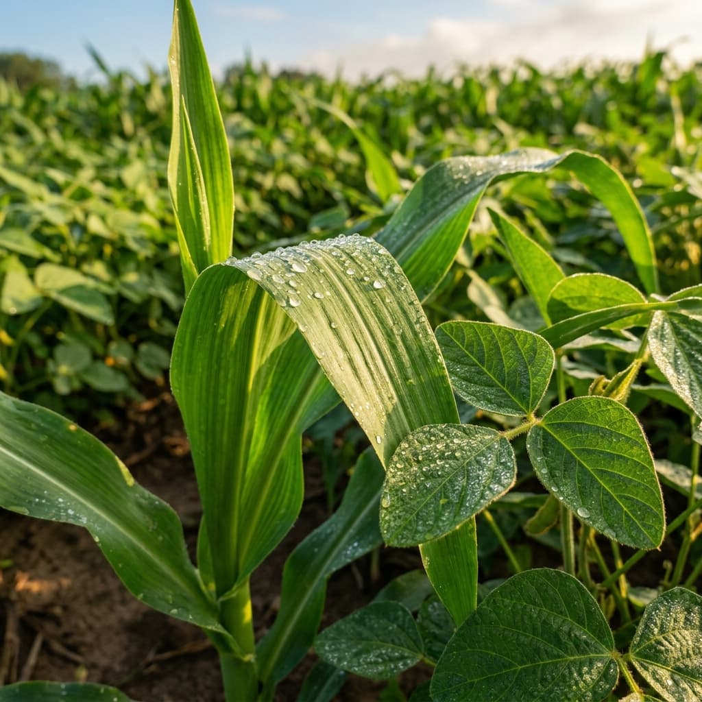 Close-up of vibrant healthy crop foliage under agronomic protection